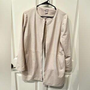 Elegant Chico’s Cream Women's faux suede jacket, size 2/large/12-14.  Like new.